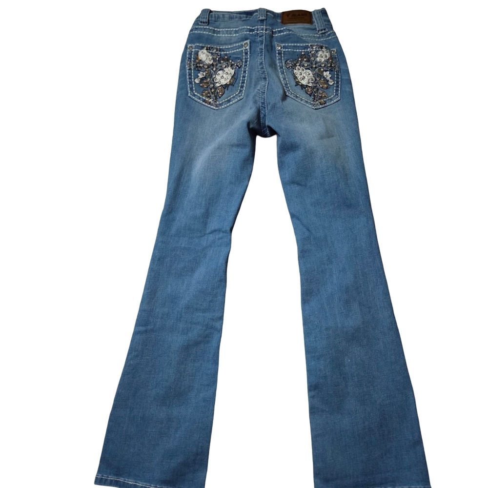 Y Jeans Los Angeles Embellished Bootcut Jeans Womens Sz 3/4 Cross Pocket - Picture 2 of 8